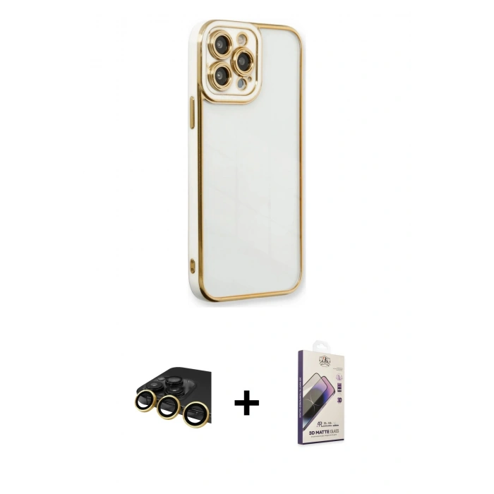 MARSİLYAN™- iPhone 13 Pro Max Kılıf Çekirdek Klasik Serisi - Siyah Bilvis 3D Mat Cam Ekran Koruyucu + Raze Metal Kamera Lens - GD