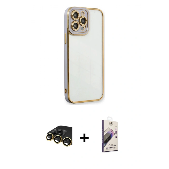 MARSİLYAN™- iPhone 13 Pro Max Kılıf Çekirdek Klasik Serisi - Siyah Bilvis 3D Mat Cam Ekran Koruyucu + Raze Metal Kamera Lens - GD