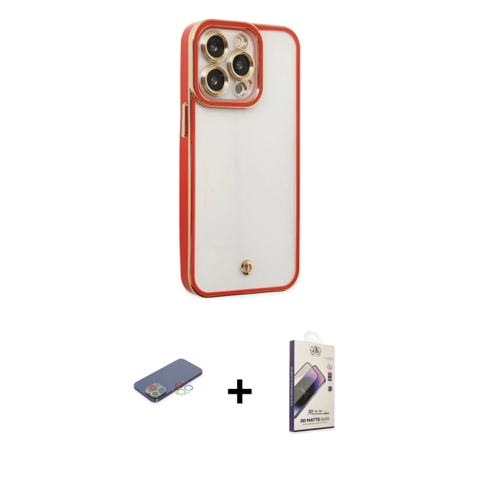 MARSİLYAN™- iPhone 13 Pro Max Kılıf Çekirdek Klasik Serisi - Siyah Bilvis 3D Mat Cam Ekran Koruyucu + Renkli Kamera Lens Koruma Cam - MI
