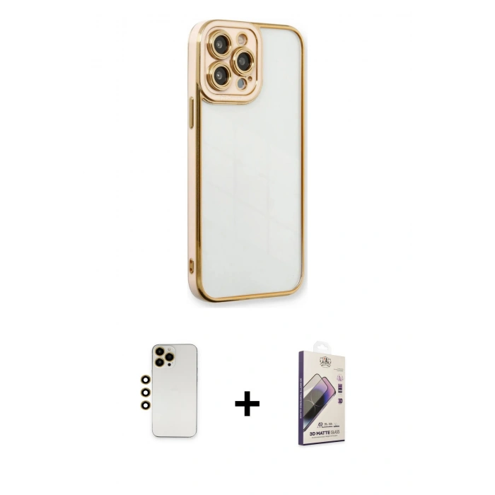 MARSİLYAN™- iPhone 13 Pro Max Kılıf Çekirdek Klasik Serisi - Siyah Bilvis 3D Mat Cam Ekran Koruyucu + Shine Kamera Lens - GD