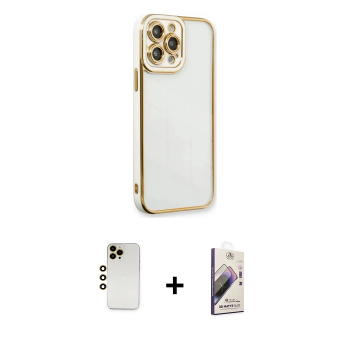 MARSİLYAN™- iPhone 13 Pro Max Kılıf Çekirdek Klasik Serisi - Siyah Bilvis 3D Mat Cam Ekran Koruyucu + Shine Kamera Lens - GD
