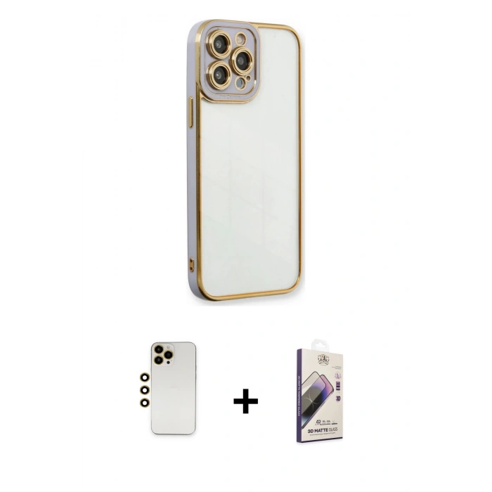 MARSİLYAN™- iPhone 13 Pro Max Kılıf Çekirdek Klasik Serisi - Siyah Bilvis 3D Mat Cam Ekran Koruyucu + Shine Kamera Lens - GD