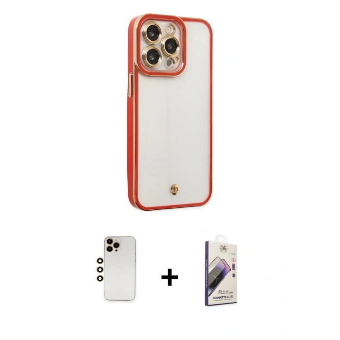 MARSİLYAN™- iPhone 13 Pro Max Kılıf Çekirdek Klasik Serisi - Siyah Bilvis 3D Mat Cam Ekran Koruyucu + Shine Kamera Lens - GD