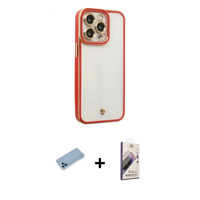 MARSİLYAN™- iPhone 13 Pro Max Kılıf Çekirdek Klasik Serisi - Siyah Bilvis 3D Mat Cam Ekran Koruyucu + Shine Kamera Lens Koruma Cam - MI