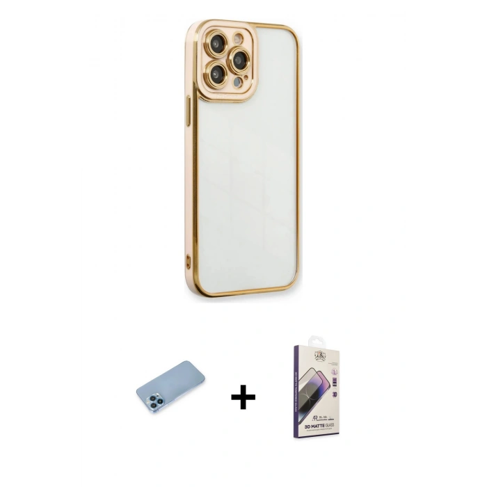 MARSİLYAN™- iPhone 13 Pro Max Kılıf Çekirdek Klasik Serisi - Siyah Bilvis 3D Mat Cam Ekran Koruyucu + Shine Kamera Lens Koruma Cam - MI