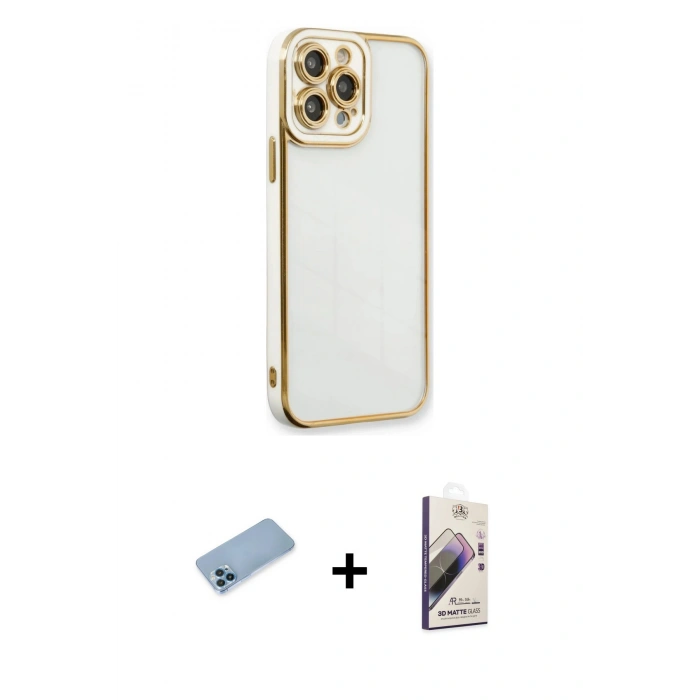 MARSİLYAN™- iPhone 13 Pro Max Kılıf Çekirdek Klasik Serisi - Siyah Bilvis 3D Mat Cam Ekran Koruyucu + Shine Kamera Lens Koruma Cam - MI