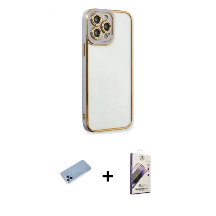 MARSİLYAN™- iPhone 13 Pro Max Kılıf Çekirdek Klasik Serisi - Siyah Bilvis 3D Mat Cam Ekran Koruyucu + Shine Kamera Lens Koruma Cam - MI
