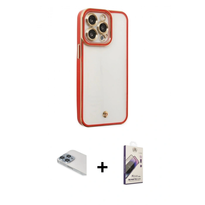 MARSİLYAN™- iPhone 13 Pro Max Kılıf Çekirdek Klasik Serisi - Siyah Bilvis 3D Mat Cam Ekran Koruyucu + Pers Alüminyum Kamera Lens - SABE