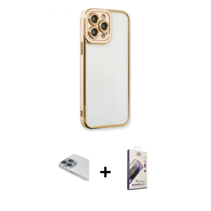 MARSİLYAN™- iPhone 13 Pro Max Kılıf Çekirdek Klasik Serisi - Siyah Bilvis 3D Mat Cam Ekran Koruyucu + Pers Alüminyum Kamera Lens - SABE