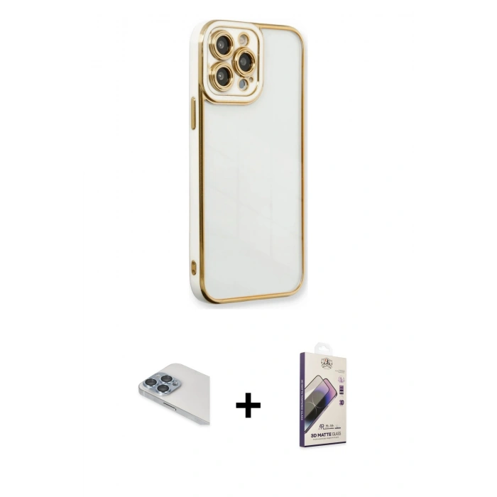 MARSİLYAN™- iPhone 13 Pro Max Kılıf Çekirdek Klasik Serisi - Siyah Bilvis 3D Mat Cam Ekran Koruyucu + Pers Alüminyum Kamera Lens - SABE