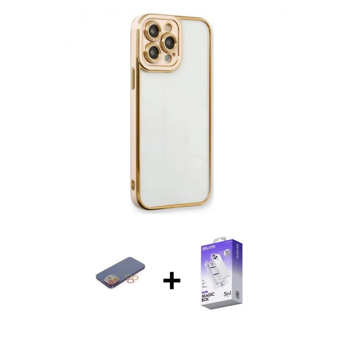 MARSİLYAN™- iPhone 13 Pro Max Kılıf Çekirdek Klasik Serisi - Siyah Bilvis 5in1 3D Magic Cam Ekran Koruyucu + Renkli Kamera Lens Koruma Cam - TU