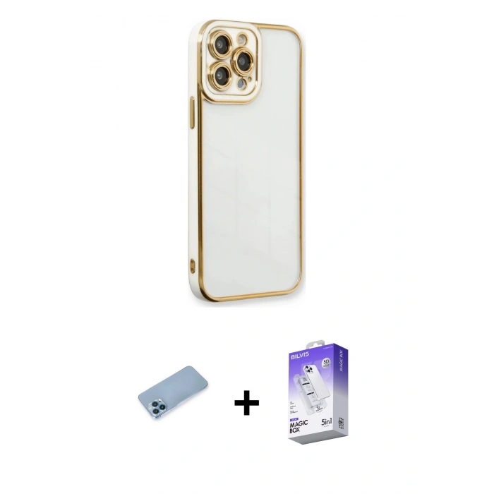 MARSİLYAN™- iPhone 13 Pro Max Kılıf Çekirdek Klasik Serisi - Siyah Bilvis 5in1 3D Magic Cam Ekran Koruyucu + Shine Kamera Lens Koruma Cam - MI