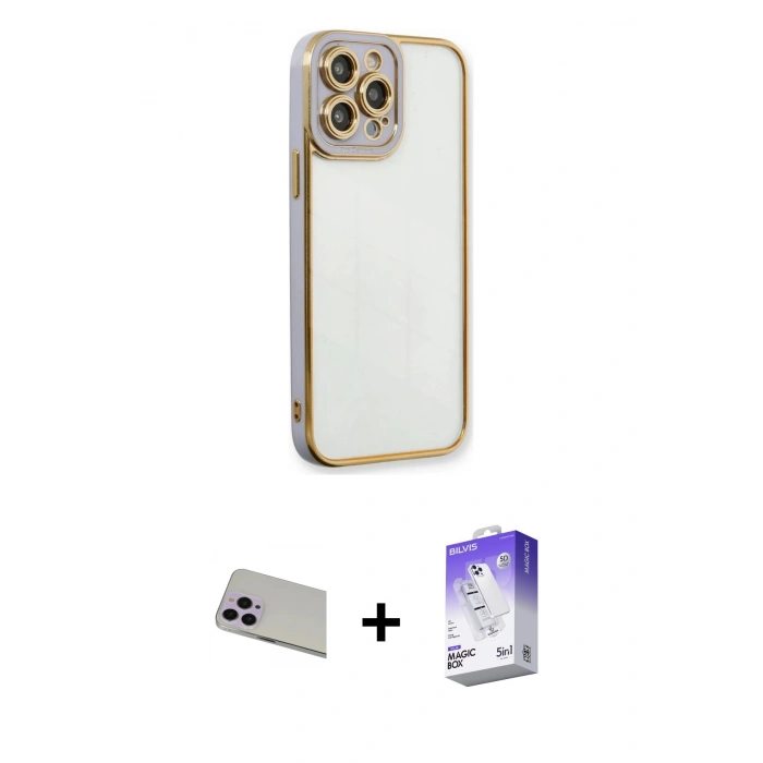 MARSİLYAN™- iPhone 13 Pro Max Kılıf Çekirdek Klasik Serisi - Siyah Bilvis 5in1 3D Magic Cam Ekran Koruyucu + Rainbow Kamera Lens Koruma Cam - MR