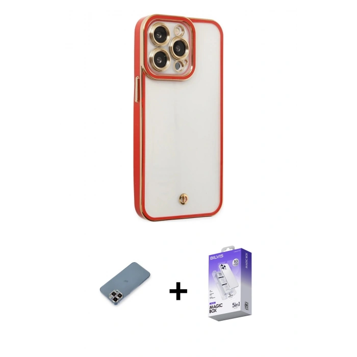 MARSİLYAN™- iPhone 13 Pro Max Kılıf Çekirdek Klasik Serisi - Siyah Bilvis 5in1 3D Magic Cam Ekran Koruyucu + Metal Kamera Lens Koruma Cam - MR