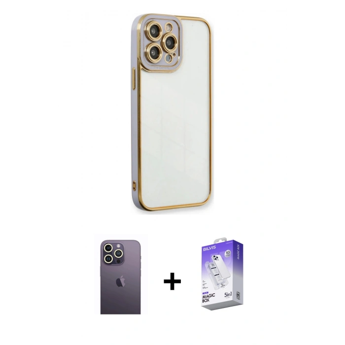 MARSİLYAN™- iPhone 13 Pro Max Kılıf Çekirdek Klasik Serisi - Siyah Bilvis 5in1 3D Magic Cam Ekran Koruyucu + Neon Fosforlu Kamera Lens - BZ
