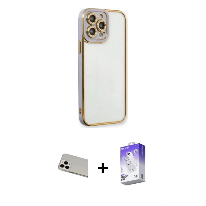 MARSİLYAN™- iPhone 13 Pro Max Kılıf Çekirdek Klasik Serisi - Siyah Bilvis 5in1 3D Magic Cam Ekran Koruyucu + Rainbow Kamera Lens Koruma Cam - BZ