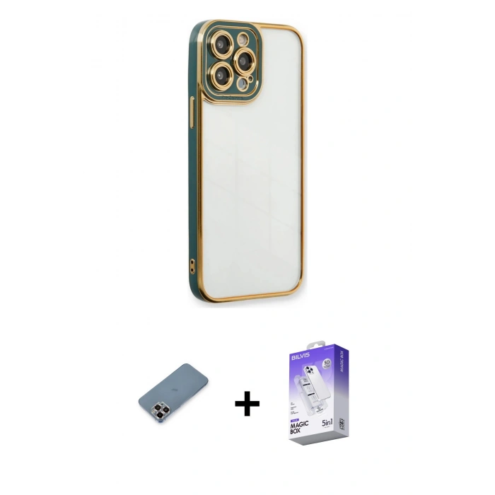 MARSİLYAN™- iPhone 13 Pro Max Kılıf Çekirdek Klasik Serisi - Siyah Bilvis 5in1 3D Magic Cam Ekran Koruyucu + Metal Kamera Lens Koruma Cam - MR