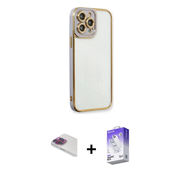 MARSİLYAN™- iPhone 13 Pro Max Kılıf Çekirdek Klasik Serisi - Siyah Bilvis 5in1 3D Magic Cam Ekran Koruyucu + Pers Alüminyum Kamera Lens - GI