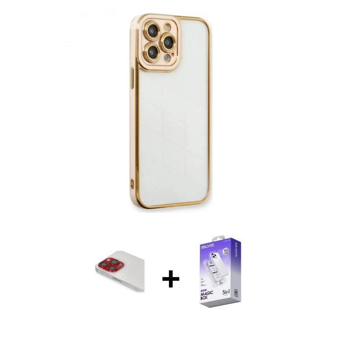 MARSİLYAN™- iPhone 13 Pro Max Kılıf Çekirdek Klasik Serisi - Siyah Bilvis 5in1 3D Magic Cam Ekran Koruyucu + Pers Alüminyum Kamera Lens - KI