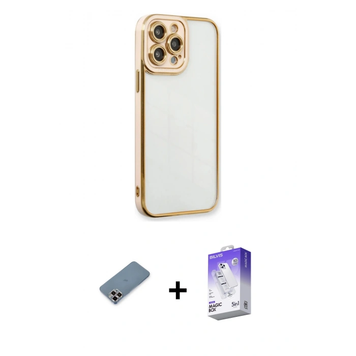 MARSİLYAN™- iPhone 13 Pro Max Kılıf Çekirdek Klasik Serisi - Siyah Bilvis 5in1 3D Magic Cam Ekran Koruyucu + Metal Kamera Lens Koruma Cam - MR