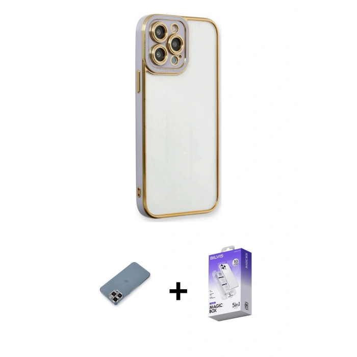 MARSİLYAN™- iPhone 13 Pro Max Kılıf Çekirdek Klasik Serisi - Siyah Bilvis 5in1 3D Magic Cam Ekran Koruyucu + Metal Kamera Lens Koruma Cam - MR