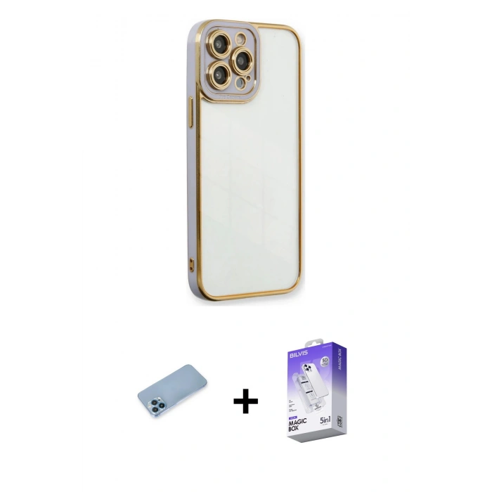 MARSİLYAN™- iPhone 13 Pro Max Kılıf Çekirdek Klasik Serisi - Siyah Bilvis 5in1 3D Magic Cam Ekran Koruyucu + Shine Kamera Lens Koruma Cam - MI