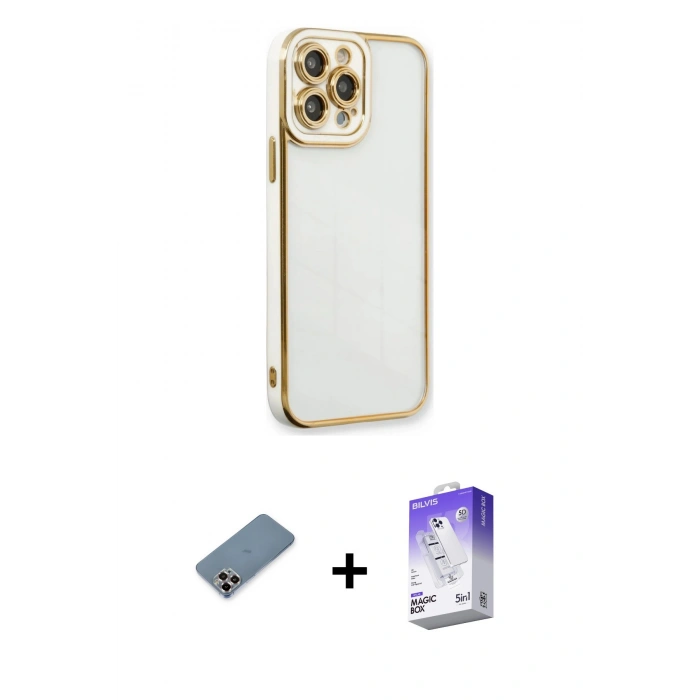 MARSİLYAN™- iPhone 13 Pro Max Kılıf Çekirdek Klasik Serisi - Siyah Bilvis 5in1 3D Magic Cam Ekran Koruyucu + Metal Kamera Lens Koruma Cam - MR