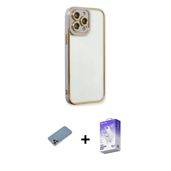 MARSİLYAN™- iPhone 13 Pro Max Kılıf Çekirdek Klasik Serisi - Siyah Bilvis 5in1 3D Magic Cam Ekran Koruyucu + Shine Kamera Lens Koruma Cam - PE