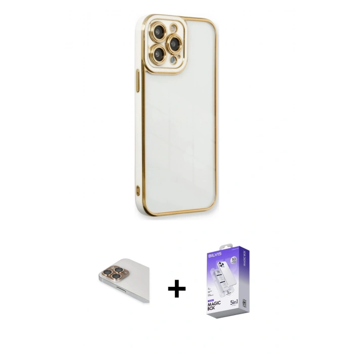 MARSİLYAN™- iPhone 13 Pro Max Kılıf Çekirdek Klasik Serisi - Siyah Bilvis 5in1 3D Magic Cam Ekran Koruyucu + Pers Alüminyum Kamera Lens - GD