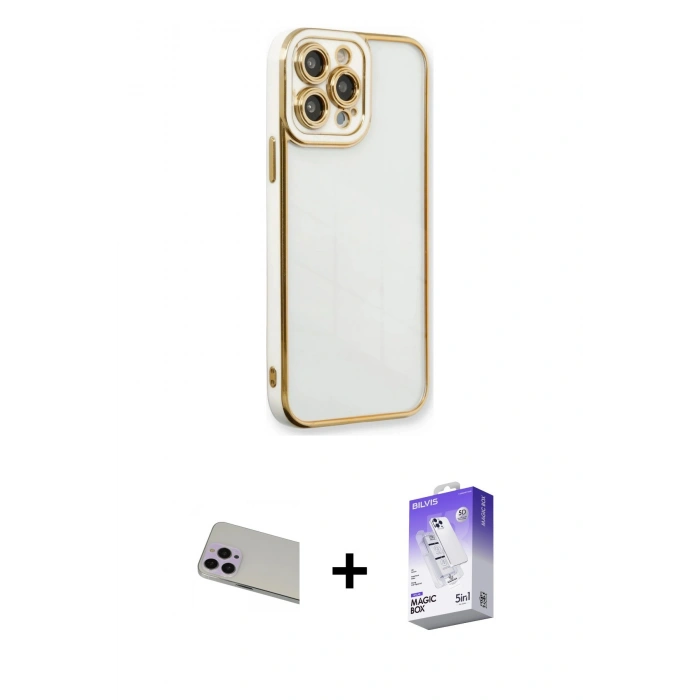 MARSİLYAN™- iPhone 13 Pro Max Kılıf Çekirdek Klasik Serisi - Siyah Bilvis 5in1 3D Magic Cam Ekran Koruyucu + Rainbow Kamera Lens Koruma Cam - MR
