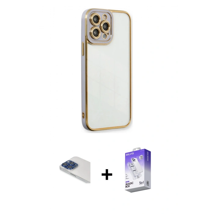MARSİLYAN™- iPhone 13 Pro Max Kılıf Çekirdek Klasik Serisi - Siyah Bilvis 5in1 3D Magic Cam Ekran Koruyucu + Pers Alüminyum Kamera Lens - LT