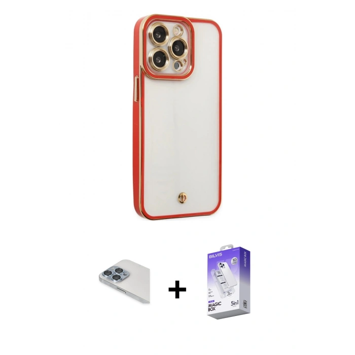 MARSİLYAN™- iPhone 13 Pro Max Kılıf Çekirdek Klasik Serisi - Siyah Bilvis 5in1 3D Magic Cam Ekran Koruyucu + Pers Alüminyum Kamera Lens - SABE