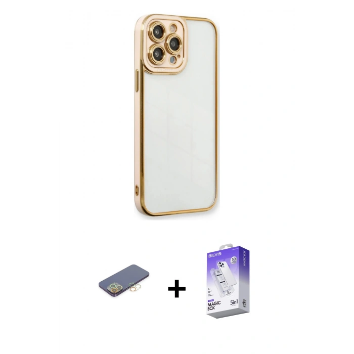MARSİLYAN™- iPhone 13 Pro Max Kılıf Çekirdek Klasik Serisi - Siyah Bilvis 5in1 3D Magic Cam Ekran Koruyucu + Renkli Kamera Lens Koruma Cam - SI