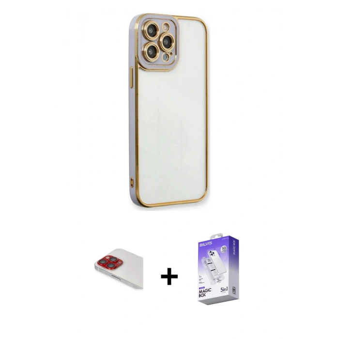 MARSİLYAN™- iPhone 13 Pro Max Kılıf Çekirdek Klasik Serisi - Siyah Bilvis 5in1 3D Magic Cam Ekran Koruyucu + Pers Alüminyum Kamera Lens - KI