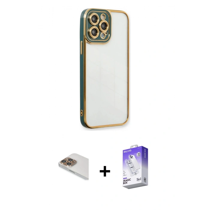 MARSİLYAN™- iPhone 13 Pro Max Kılıf Çekirdek Klasik Serisi - Siyah Bilvis 5in1 3D Magic Cam Ekran Koruyucu + Pers Alüminyum Kamera Lens - GD