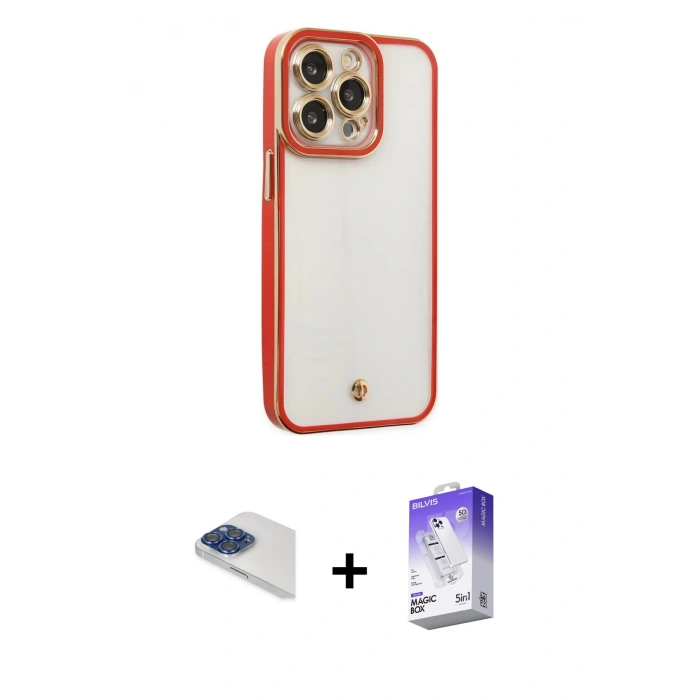 MARSİLYAN™- iPhone 13 Pro Max Kılıf Çekirdek Klasik Serisi - Siyah Bilvis 5in1 3D Magic Cam Ekran Koruyucu + Pers Alüminyum Kamera Lens - LT