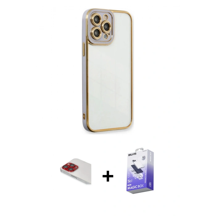 MARSİLYAN™- iPhone 13 Pro Max Kılıf Çekirdek Klasik Serisi - Siyah Bilvis 5in1 5D Magic Hayalet Cam Ekran Koruyucu + Pers Alüminyum Kamera Lens - KI