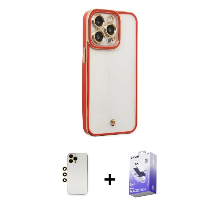 MARSİLYAN™- iPhone 13 Pro Max Kılıf Çekirdek Klasik Serisi - Siyah Bilvis 5in1 5D Magic Hayalet Cam Ekran Koruyucu + Shine Kamera Lens - GD