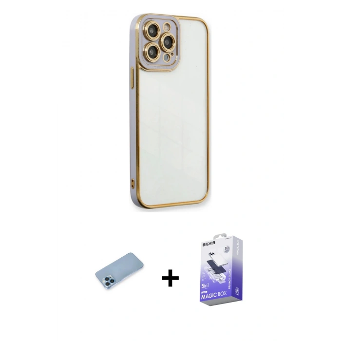 MARSİLYAN™- iPhone 13 Pro Max Kılıf Çekirdek Klasik Serisi - Siyah Bilvis 5in1 5D Magic Hayalet Cam Ekran Koruyucu + Shine Kamera Lens Koruma Cam - MI