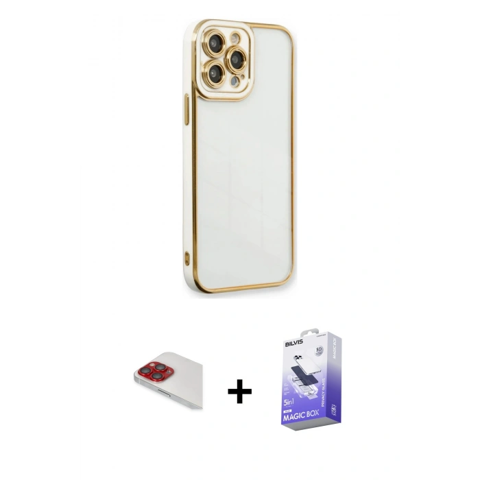 MARSİLYAN™- iPhone 13 Pro Max Kılıf Çekirdek Klasik Serisi - Siyah Bilvis 5in1 5D Magic Hayalet Cam Ekran Koruyucu + Pers Alüminyum Kamera Lens - KI
