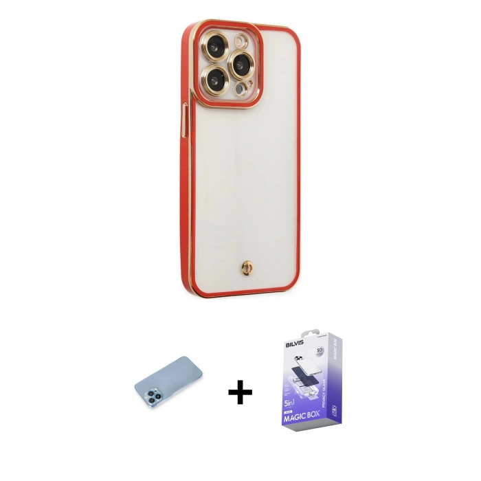 MARSİLYAN™- iPhone 13 Pro Max Kılıf Çekirdek Klasik Serisi - Siyah Bilvis 5in1 5D Magic Hayalet Cam Ekran Koruyucu + Shine Kamera Lens Koruma Cam - MI
