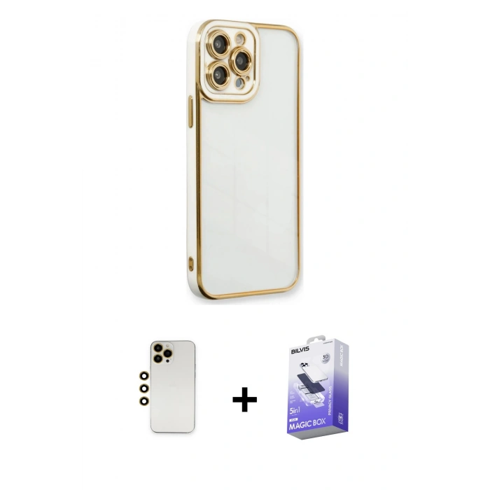 MARSİLYAN™- iPhone 13 Pro Max Kılıf Çekirdek Klasik Serisi - Siyah Bilvis 5in1 5D Magic Hayalet Cam Ekran Koruyucu + Shine Kamera Lens - GD
