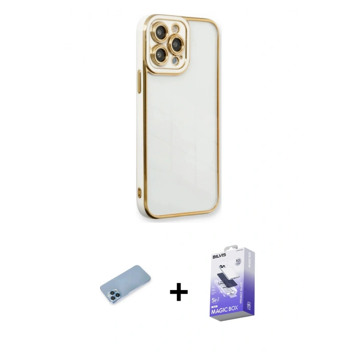 MARSİLYAN™- iPhone 13 Pro Max Kılıf Çekirdek Klasik Serisi - Siyah Bilvis 5in1 5D Magic Hayalet Cam Ekran Koruyucu + Shine Kamera Lens Koruma Cam - MI