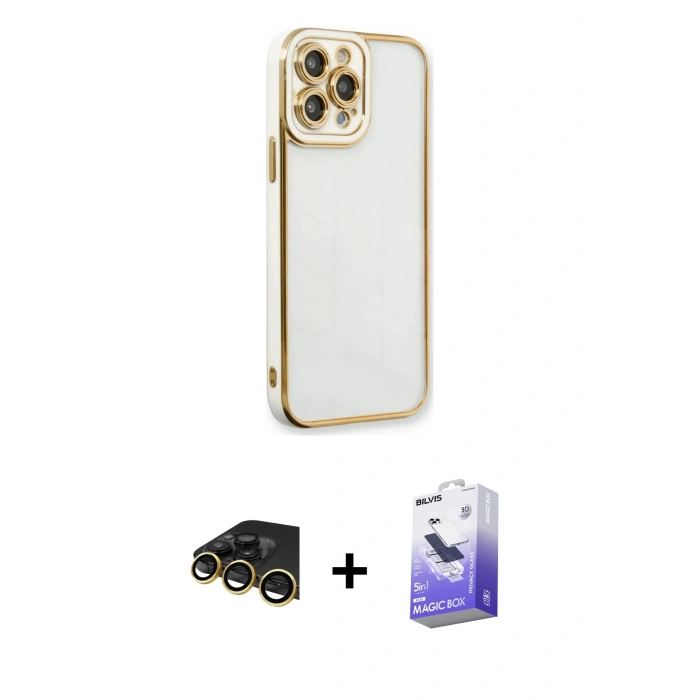 MARSİLYAN™- iPhone 13 Pro Max Kılıf Çekirdek Klasik Serisi - Siyah Bilvis 5in1 5D Magic Hayalet Cam Ekran Koruyucu + Raze Metal Kamera Lens - GD