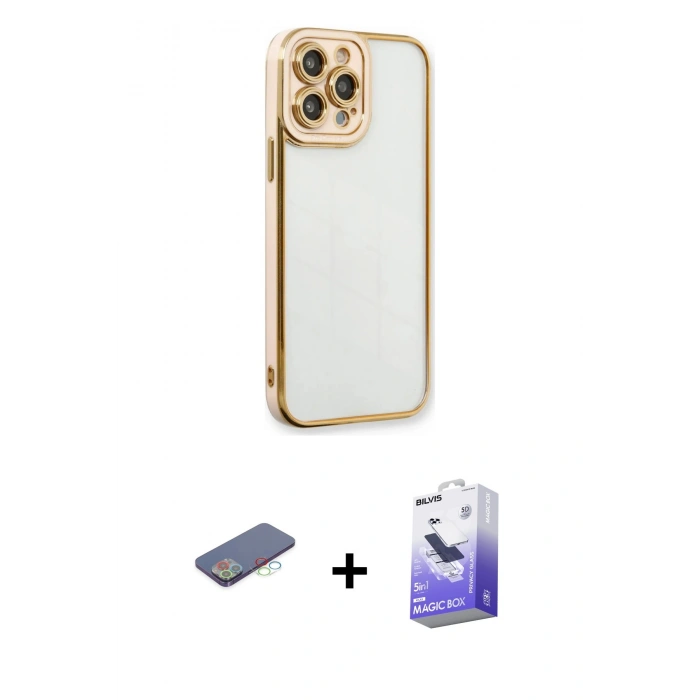MARSİLYAN™- iPhone 13 Pro Max Kılıf Çekirdek Klasik Serisi - Siyah Bilvis 5in1 5D Magic Hayalet Cam Ekran Koruyucu + Renkli Kamera Lens Koruma Cam - MI