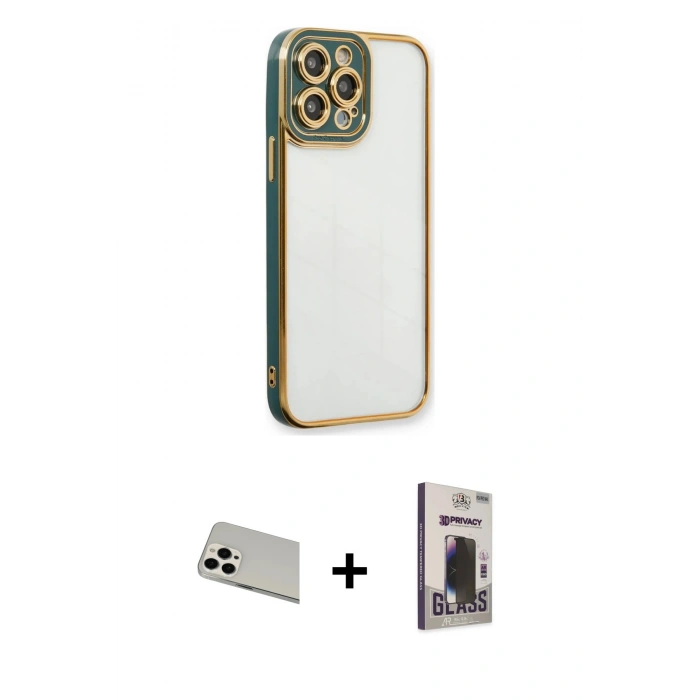 MARSİLYAN™- iPhone 13 Pro Max Kılıf Çekirdek Klasik Serisi - Siyah Bilvis Hayalet Cam Ekran Koruyucu + Rainbow Kamera Lens Koruma Cam - BZ