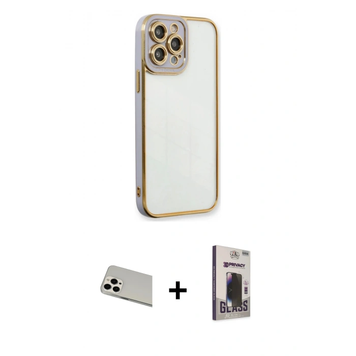MARSİLYAN™- iPhone 13 Pro Max Kılıf Çekirdek Klasik Serisi - Siyah Bilvis Hayalet Cam Ekran Koruyucu + Rainbow Kamera Lens Koruma Cam - BZ