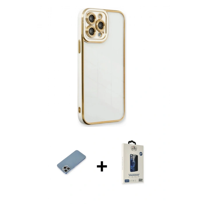 MARSİLYAN™- iPhone 13 Pro Max Kılıf Çekirdek Klasik Serisi - Siyah Bilvis Hayalet Cam Ekran Koruyucu + Shine Kamera Lens Koruma Cam - GI