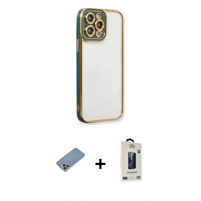 MARSİLYAN™- iPhone 13 Pro Max Kılıf Çekirdek Klasik Serisi - Siyah Bilvis Hayalet Cam Ekran Koruyucu + Shine Kamera Lens Koruma Cam - GI
