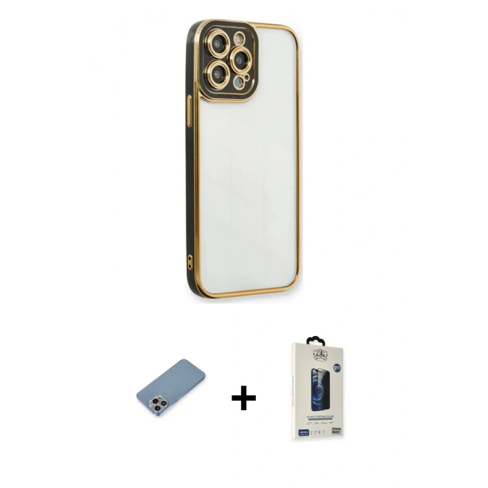 MARSİLYAN™- iPhone 13 Pro Max Kılıf Çekirdek Klasik Serisi - Siyah Bilvis Hayalet Cam Ekran Koruyucu + Shine Kamera Lens Koruma Cam - GI
